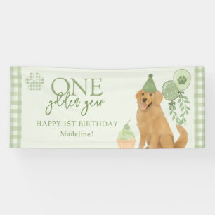 Green One Golden Year Retriever Puppy 1st Birthday Banner