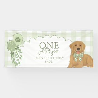 Green One Golden Year Retriever Puppy 1st Birthday Banner