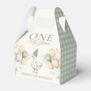 Green One Silly Goose 1st Birthday Favor Box