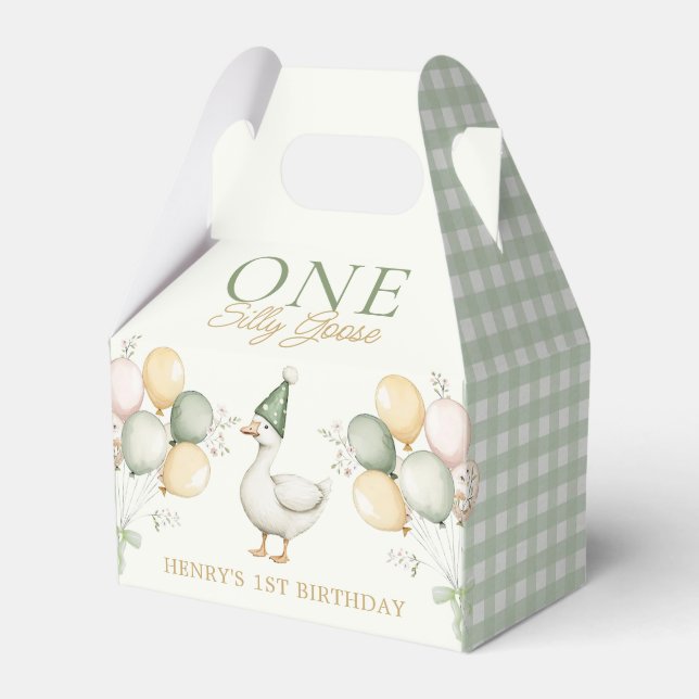 Green One Silly Goose 1st Birthday Favour Box (Front Side)
