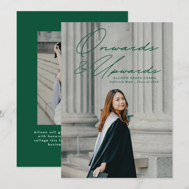 Green Onwards and Upwards 2 Photo Graduation Announcement (Front/Back)