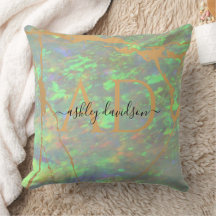 Green Opal Stone Monogram Pillow