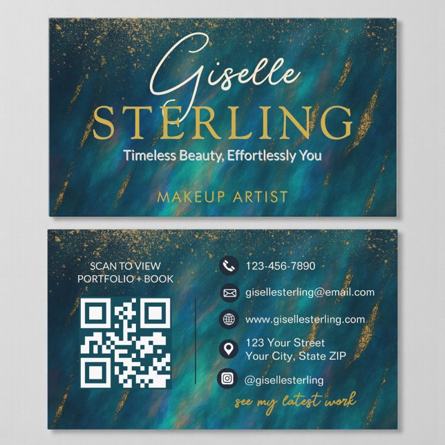 Green Opal Stone QR Code Business Card (Creator Uploaded)