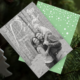 Green or any Color Peace Holiday Family Photo Card
