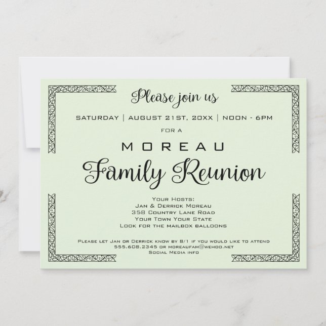 Green or Any Colour Family Reunion Invitation (Front)