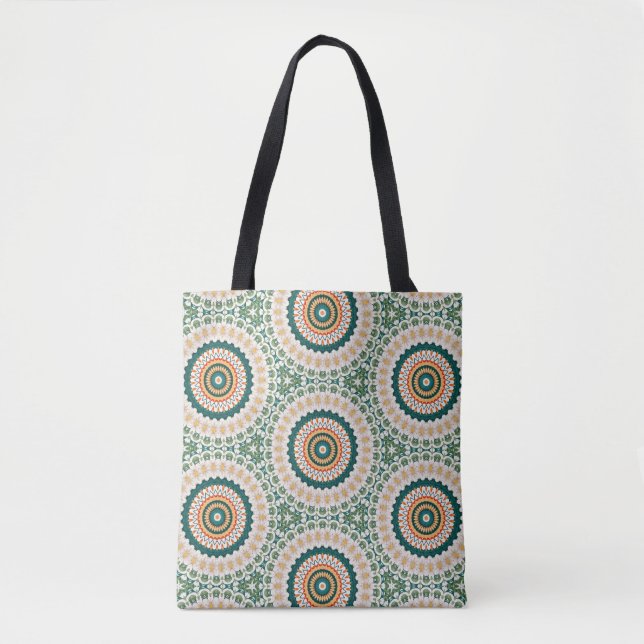 Green Orange And Blue Boho Chic Circle Pattern Tote Bag (Front)