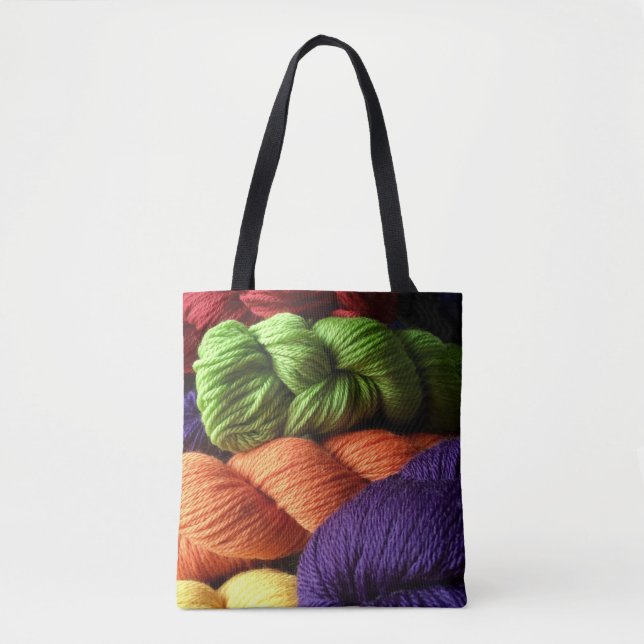 Green, Orange, and Purple Yarn Skeins Tote Bag (Front)