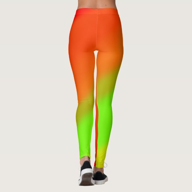 Green Orange and Red Waves Leggings (Back)