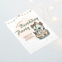 Green Orange Baby Dragon Birthday Invitation