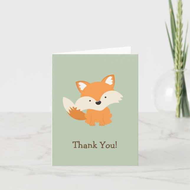 Green & Orange Baby Fox Thank You Card (Front)