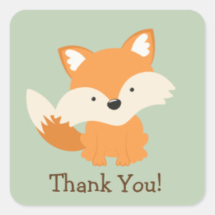Green & Orange Baby Fox Thank You Square Sticker