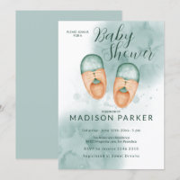 Green & Orange Baby Shoes Invitation