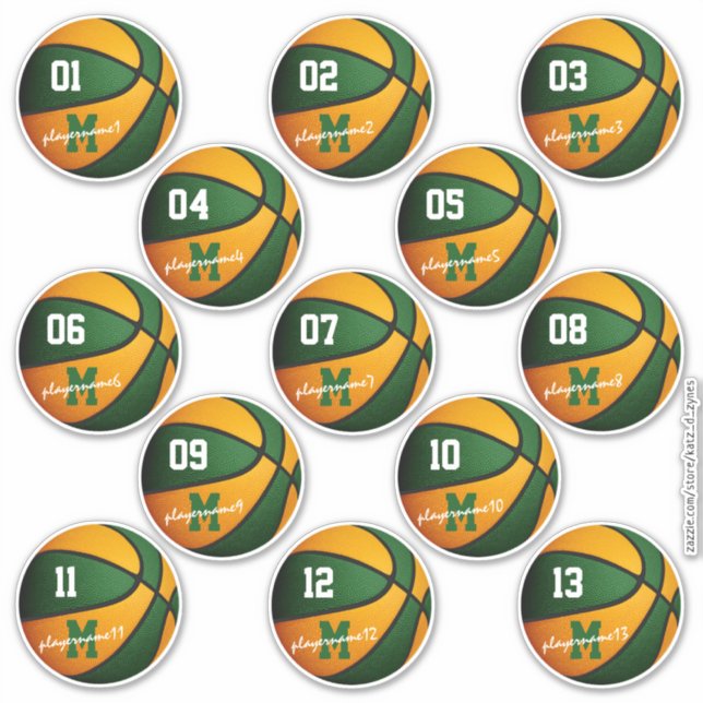 green orange basketball custom 13 players names (Front)