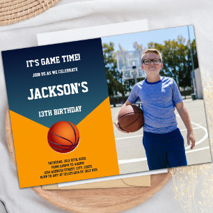 Green Orange Basketball Invitations with photo