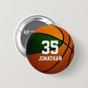 green orange basketball player team colours 6 cm round badge