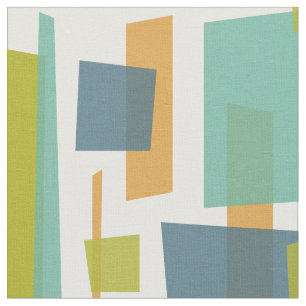 Green Orange Blue Abstract Rectangles Retro Fabric