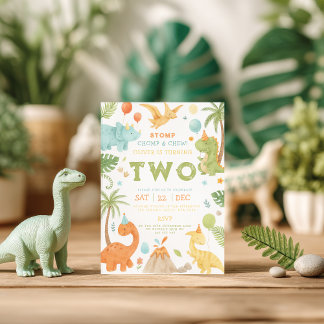 Green Orange Blue Dinosaur Birthday Invitation