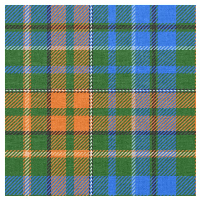 Green Orange Blue Plaid Tartan Design  Fabric (Close Up)