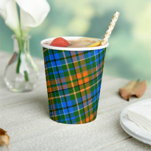 Green Orange Blue Plaid Tartan Design  Paper Cups