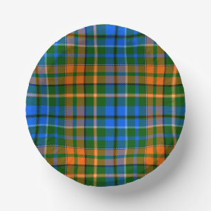 Green Orange Blue Plaid Tartan Design  Paper Plate