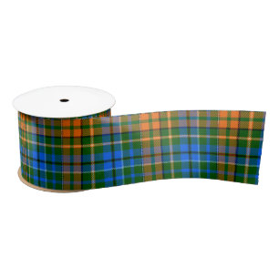 Green Orange Blue Plaid Tartan Design Satin Ribbon