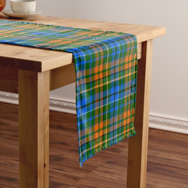 Green Orange Blue Plaid Tartan Design  Short Table Runner (In Situ)