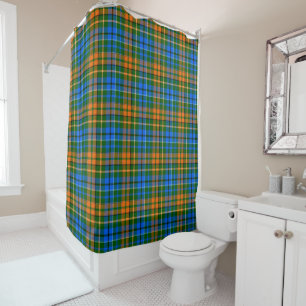 Green Orange Blue Plaid Tartan Design  Shower Curtain
