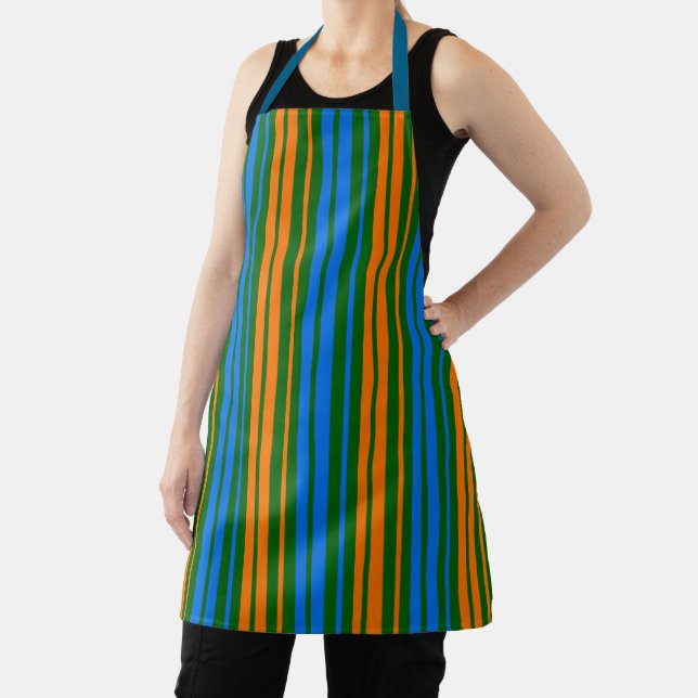 Green Orange Blue Vertical Stripes Design   Apron (Insitu)