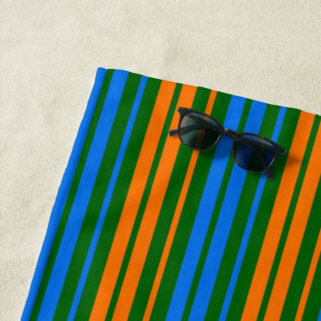 Green Orange Blue Vertical Stripes Design   Beach Towel (In Situ)