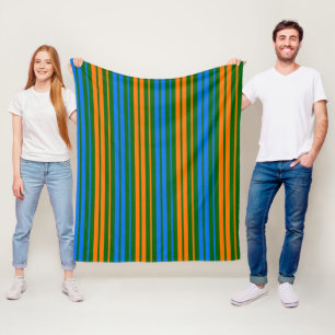 Green Orange Blue Vertical Stripes Design Fleece Blanket