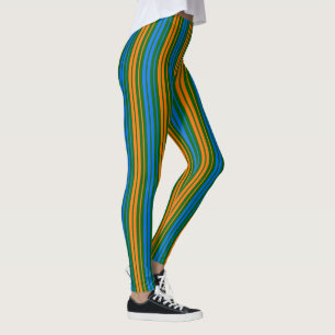 Green Orange Blue Vertical Stripes Design Leggings
