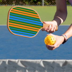 Green Orange Blue Vertical Stripes Design   Pickleball Paddle