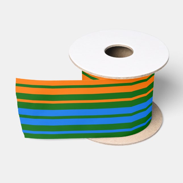 Green Orange Blue Vertical Stripes Design   Satin Ribbon (Spool)