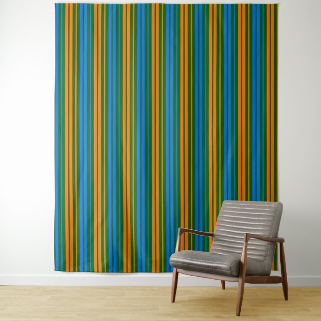Green Orange Blue Vertical Stripes Design   Tapestry (In Situ)