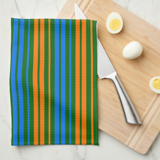 Green Orange Blue Vertical Stripes Design   Tea Towel (Quarter Fold)