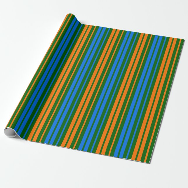 Green Orange Blue Vertical Stripes Design   Wrapping Paper (Unrolled)