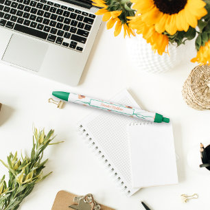 Green Orange Bohemian Floral Ditsy Monogrammed Blue Ink Pen