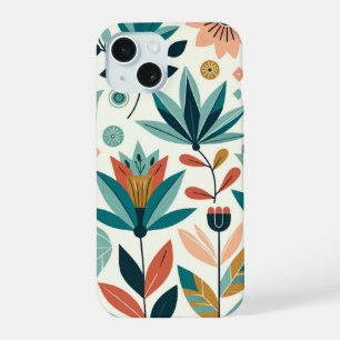Green Orange Bold Modern Floral Print Pattern iPhone 15 Case