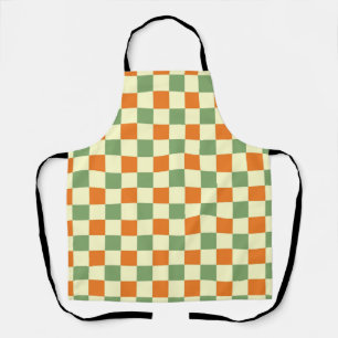 Green Orange Brown Chequered Gingham Pattern Apron