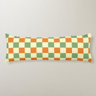 Green Orange Brown Chequered Gingham Pattern Body Cushion