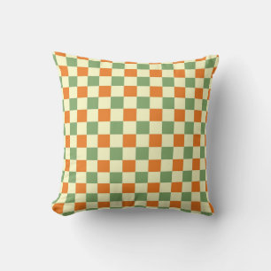 Green Orange Brown Chequered Gingham Pattern Cushion