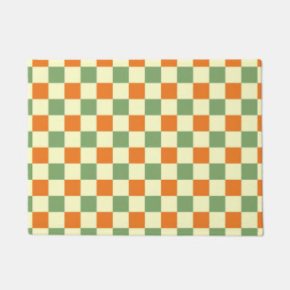 Green Orange Brown Chequered Gingham Pattern Doormat