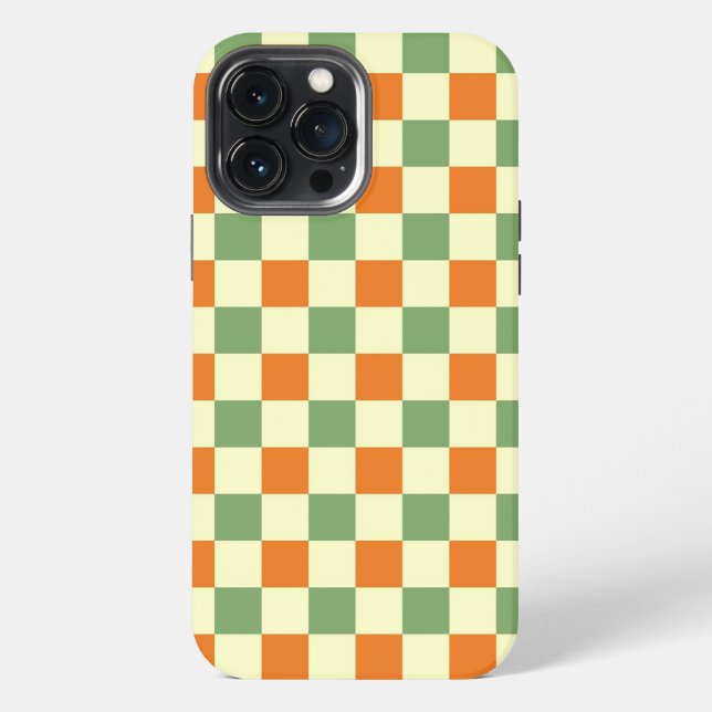 Green Orange Brown Chequered Gingham Pattern iPhone Case (Back)