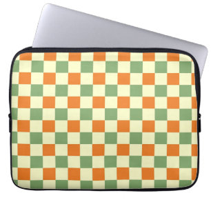 Green Orange Brown Chequered Gingham Pattern Laptop Sleeve