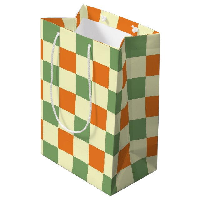 Green Orange Brown Chequered Gingham Pattern Medium Gift Bag (Back Angled)