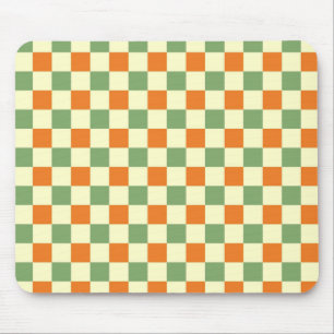 Green Orange Brown Chequered Gingham Pattern Mouse Pad