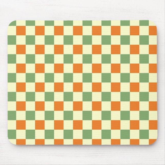 Green Orange Brown Chequered Gingham Pattern Mouse Pad (Front)