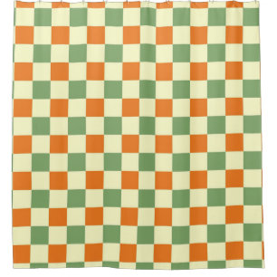 Green Orange Brown Chequered Gingham Pattern Shower Curtain