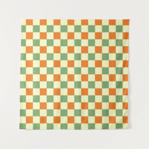 Green Orange Brown Chequered Gingham Pattern Tapestry