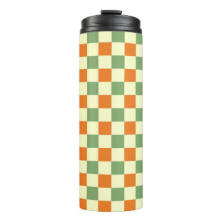 Green Orange Brown Chequered Gingham Pattern Thermal Tumbler